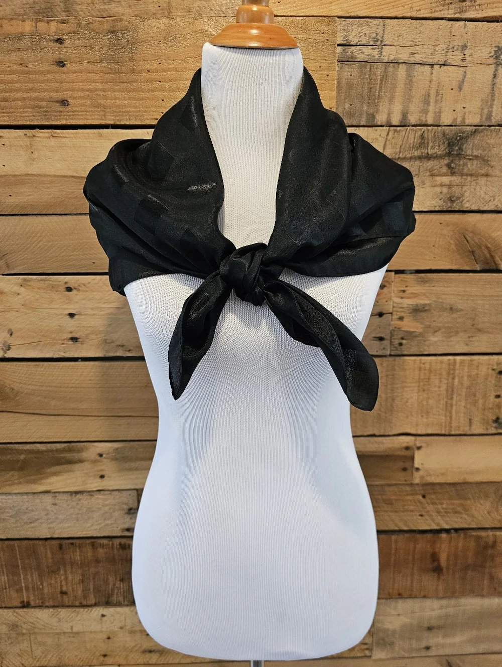 Vintage Black On Black Scarf w/ Square Motif 34" X 34" - Picture 1 of 4